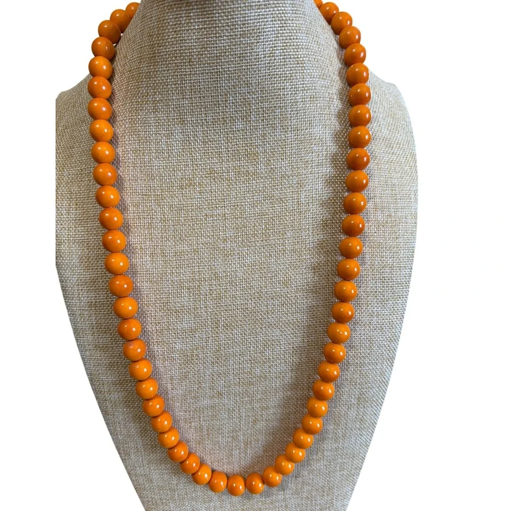 Vintage Style Orange Round Bead Strand Necklace  Statement Jewelry Layering‎